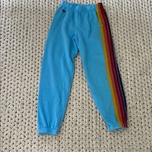 Kids Blue Sweatpants with Rainbow Stripe
